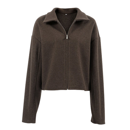 Polo Collar Zipper Woolen Casual Jacket