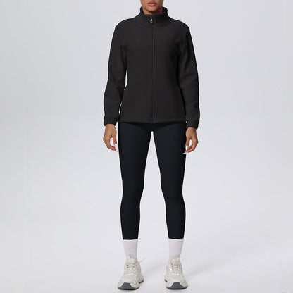 Skinny High Waist Hip Lift Nude Feel & Long Sleeve Zipper Fleece Padded Coat Two-Piece Suit
