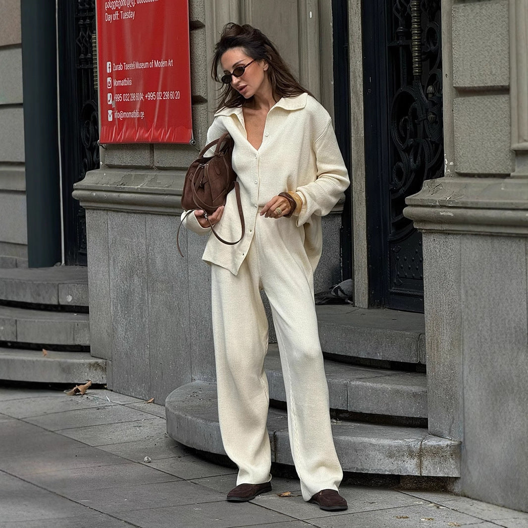 Loose Office Bedford Cord Sweater Two-Piece Sets