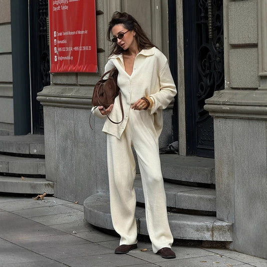 Loose Office Bedford Cord Sweater Two-Piece Sets
