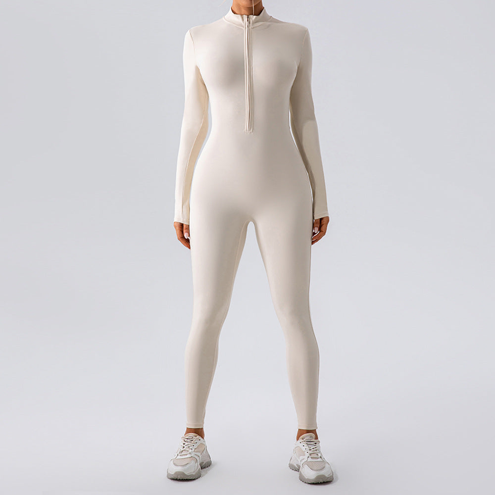 Zipped Nude Feel Long Sleeve Body Suit