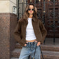 Polo Collar Zipper Woolen Casual Jacket