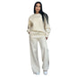 Solid Color Round Neck Long Sleeve Wide Leg Pants Suit