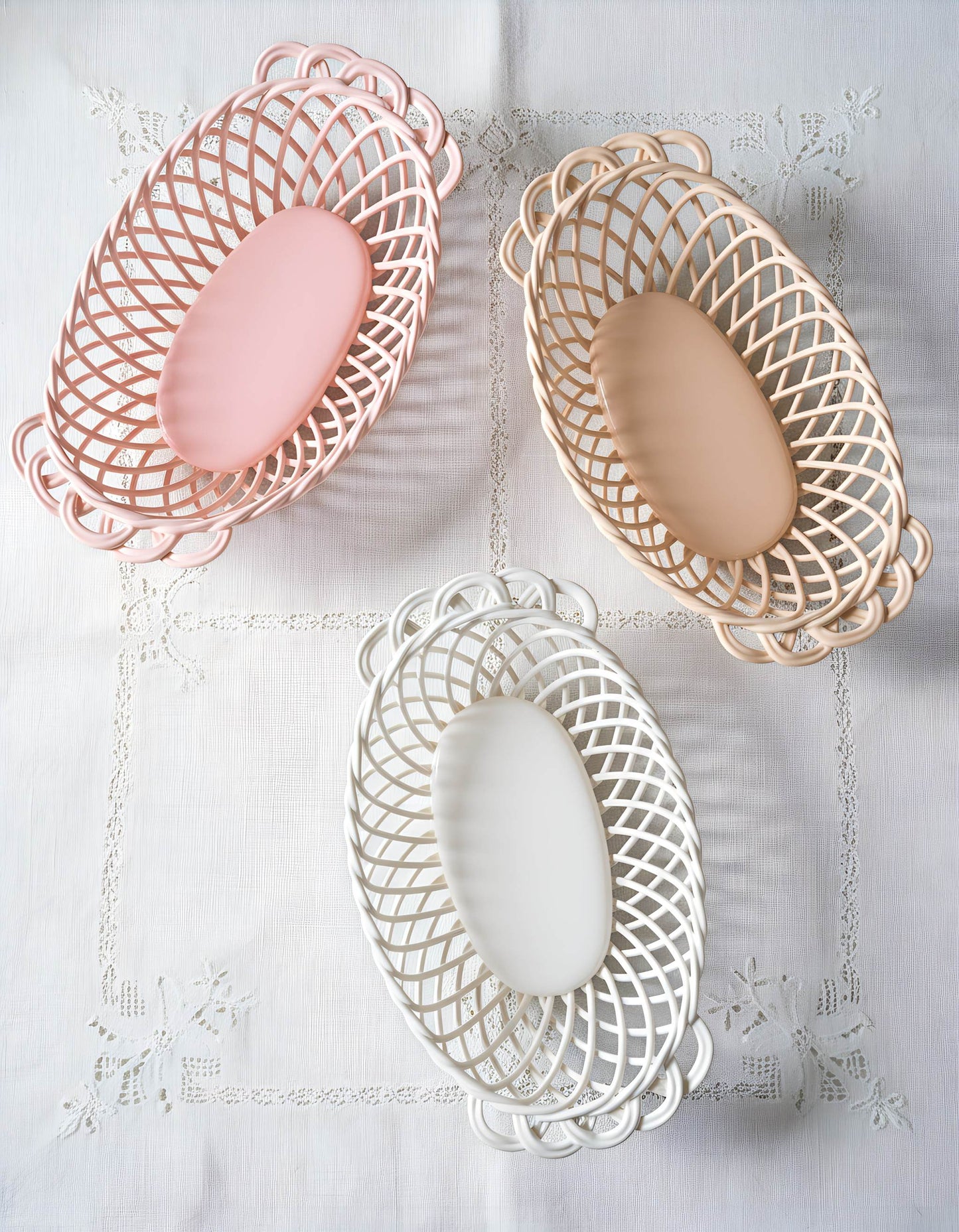 Glazed Porcelain Hand-Woven Oval Basket
