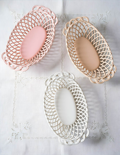 Glazed Porcelain Hand-Woven Oval Basket