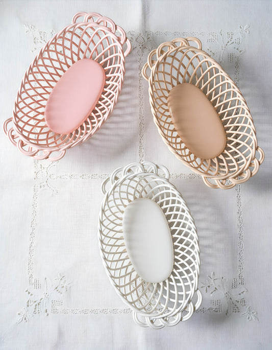 Glazed Porcelain Hand-Woven Oval Basket