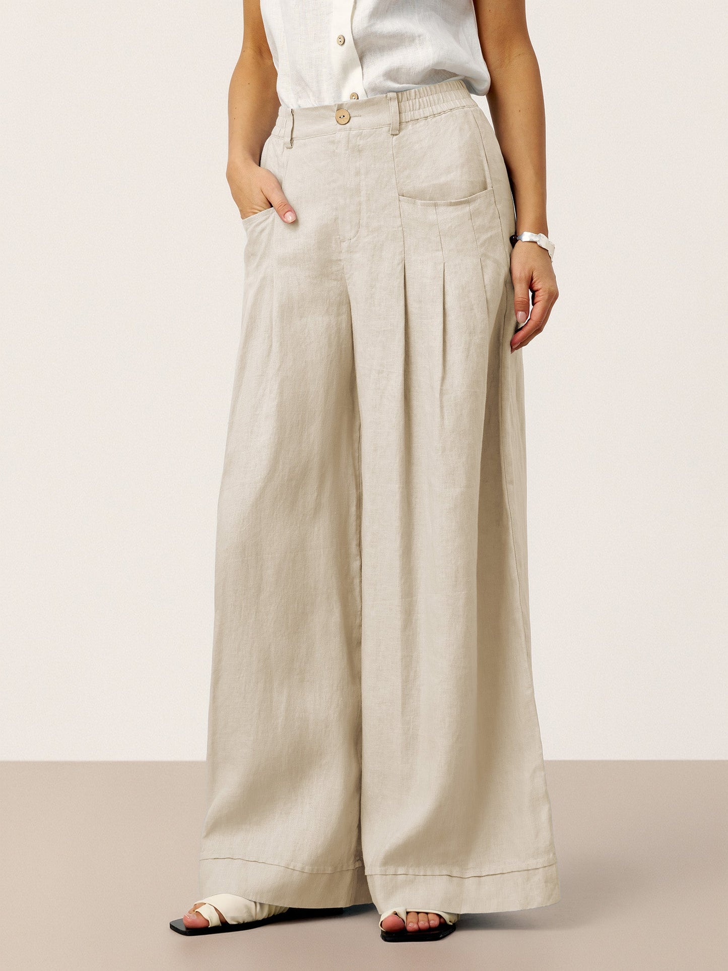 VERIDIANA Sculpted Pleat Elasticated Back Relaxed Pants