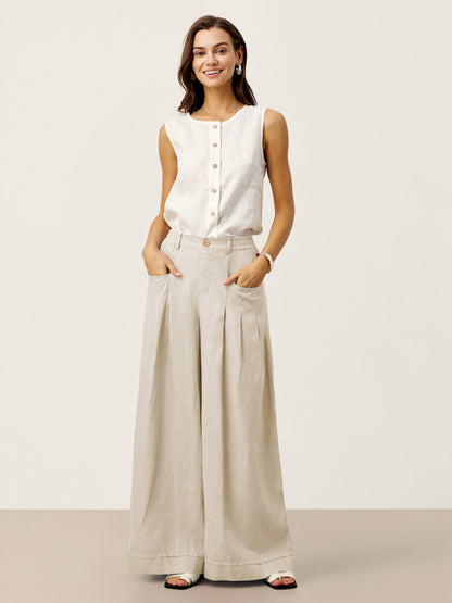 VERIDIANA Sculpted Pleat Elasticated Back Relaxed Pants