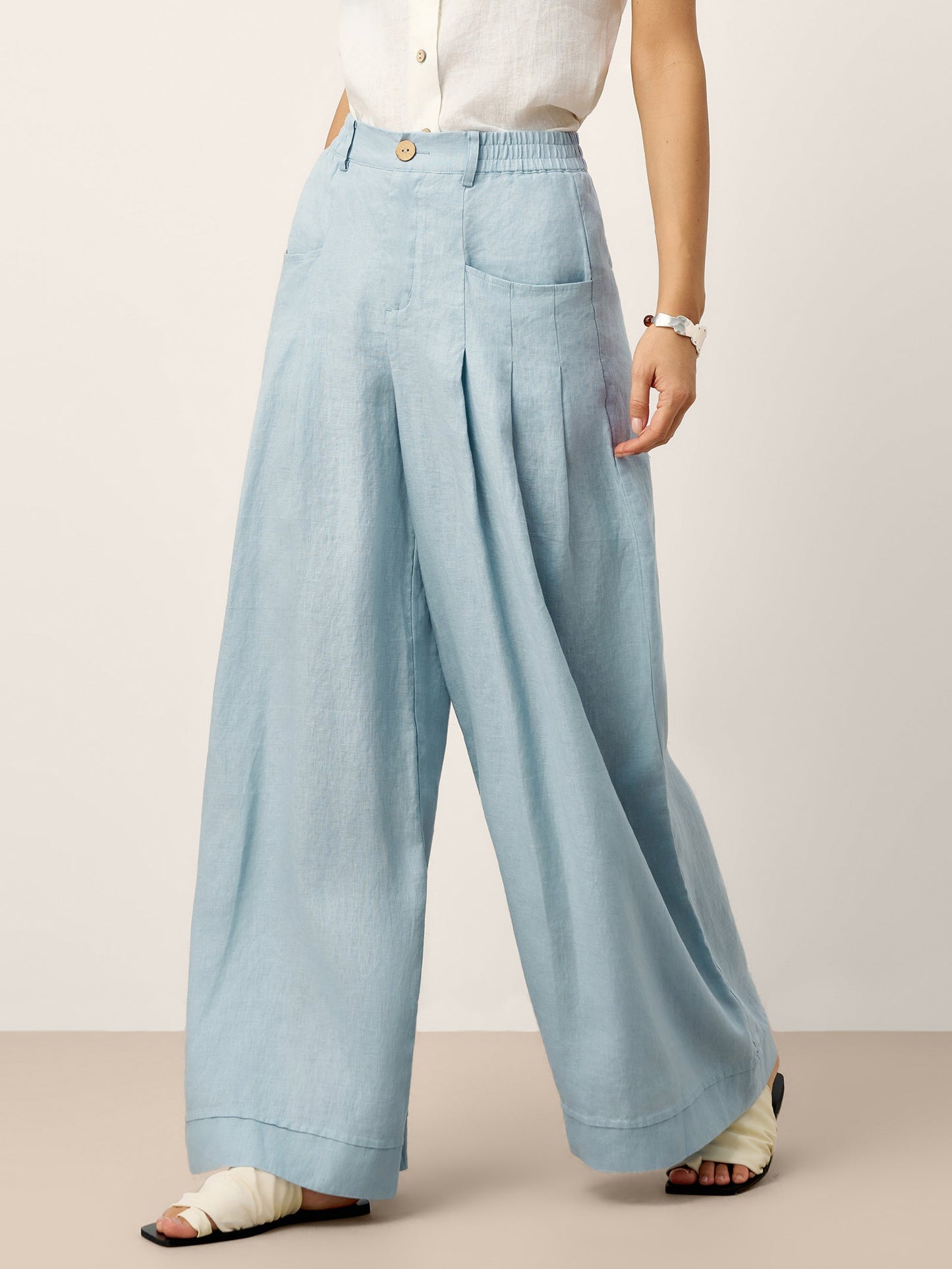 VERIDIANA Sculpted Pleat Elasticated Back Relaxed Pants