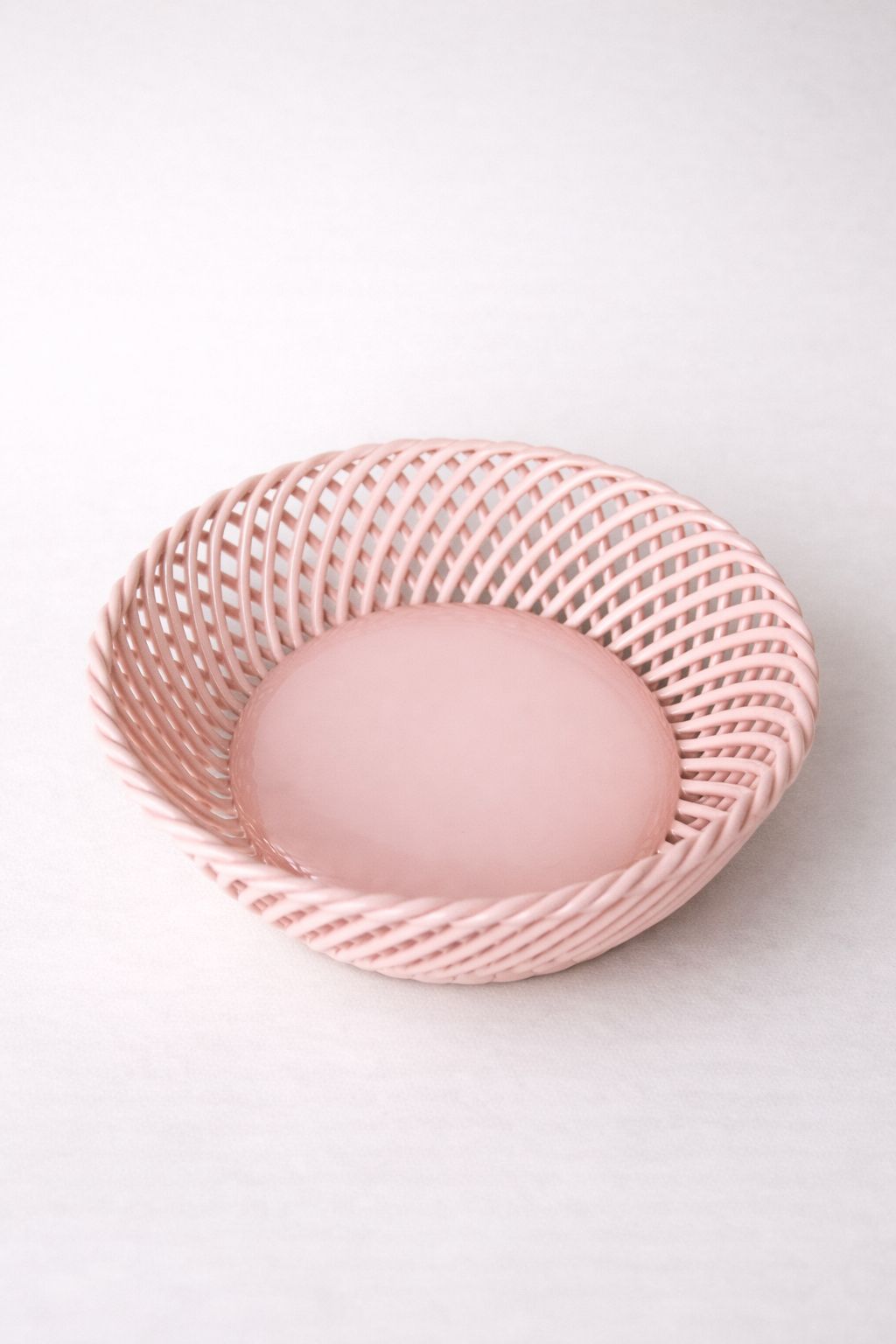 Glazed Porcelain Hand-Woven Round Basket