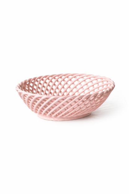 Glazed Porcelain Hand-Woven Small Oval Basket