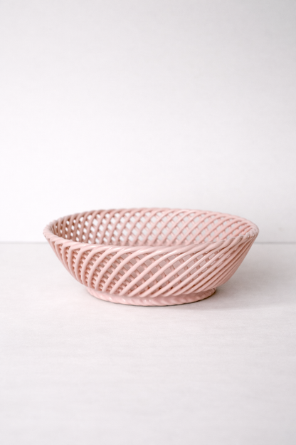 Glazed Porcelain Hand-Woven Round Basket