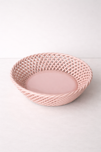 Glazed Porcelain Hand-Woven Round Basket