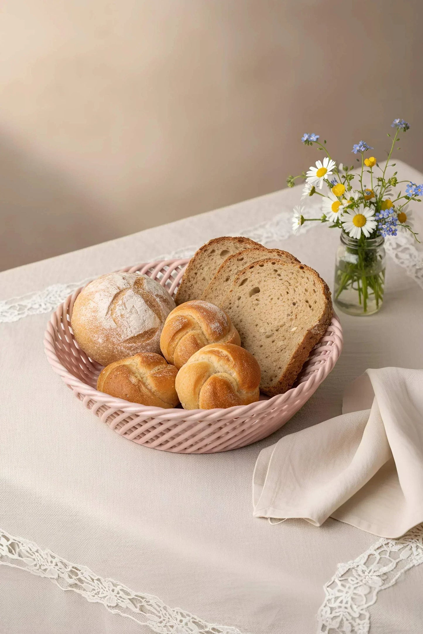 Glazed Porcelain Hand-Woven Round Basket