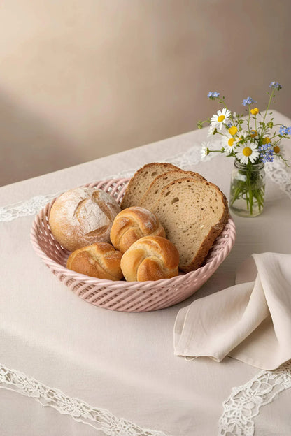 Glazed Porcelain Hand-Woven Round Basket