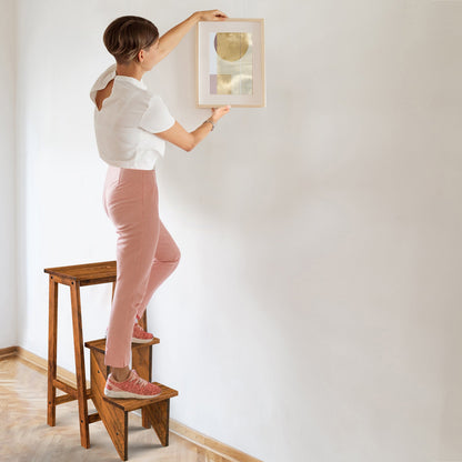 3-in-1 Rubber Wood 3 Tier Folding Step Stool