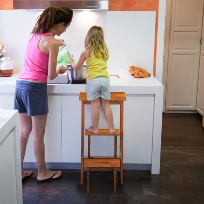 3-in-1 Rubber Wood 3 Tier Folding Step Stool