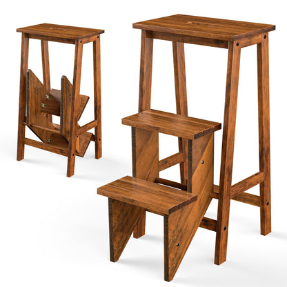 3-in-1 Rubber Wood 3 Tier Folding Step Stool