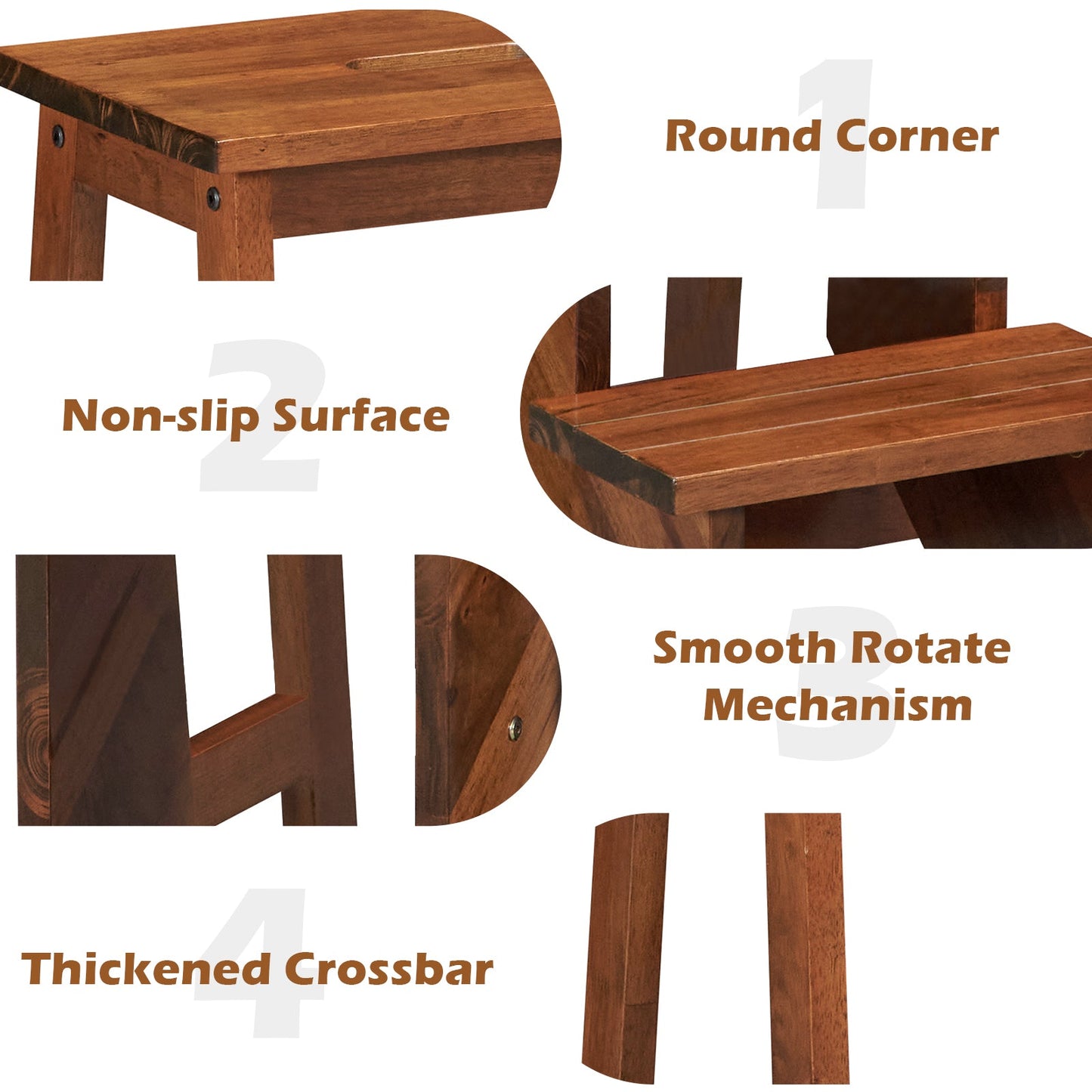 3-in-1 Rubber Wood 3 Tier Folding Step Stool