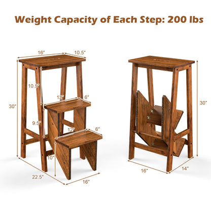 3-in-1 Rubber Wood 3 Tier Folding Step Stool