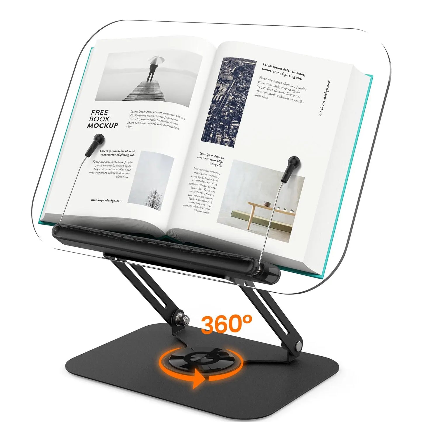 NEW Acrylic Book Stand with Storage for Reading Adjustable Book Holder with 360° Rotating Base Foldable Desktop Riser Stand