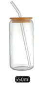 350ml/550ml Glass Cup Cola Cold Drink Water Cup with Bamboo Lid Coffee Milk Juice Straw Mug Beer Can Drink Home Breakfast Cup