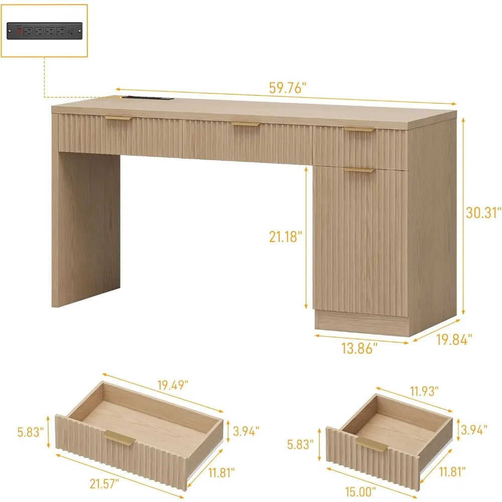 60" Executive Desk w/ Fluted Wood Drawers