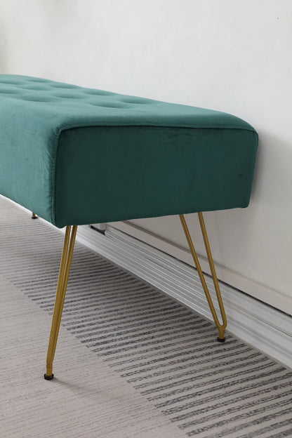 Modern Tufted Velvet Entryway Bench with Gold Metal Legs