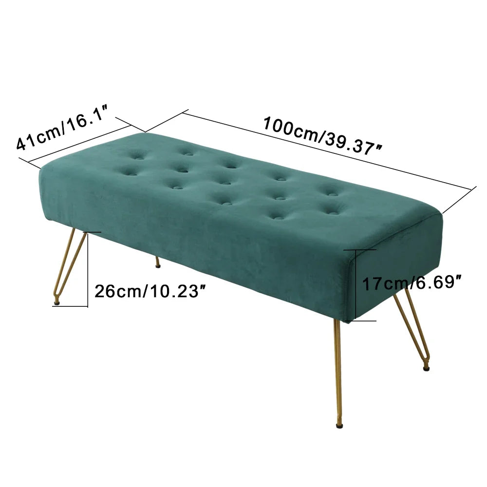 Modern Tufted Velvet Entryway Bench with Gold Metal Legs