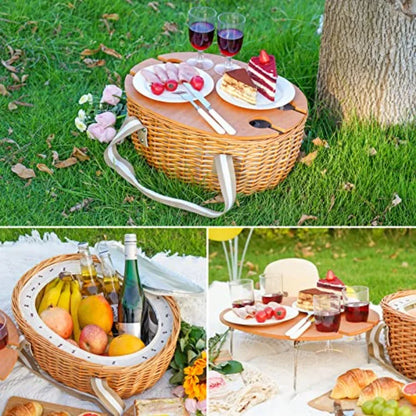 Insulated Wicker Picnic Basket for 4