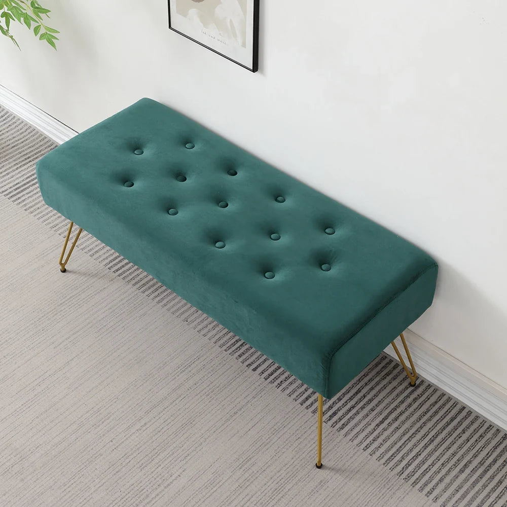 Modern Tufted Velvet Entryway Bench with Gold Metal Legs