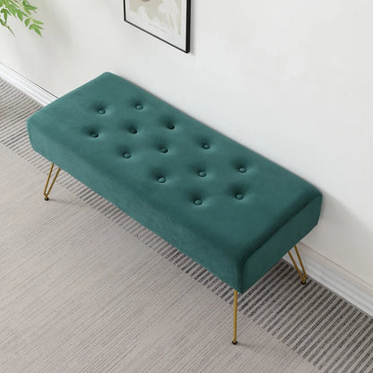 Modern Tufted Velvet Entryway Bench with Gold Metal Legs