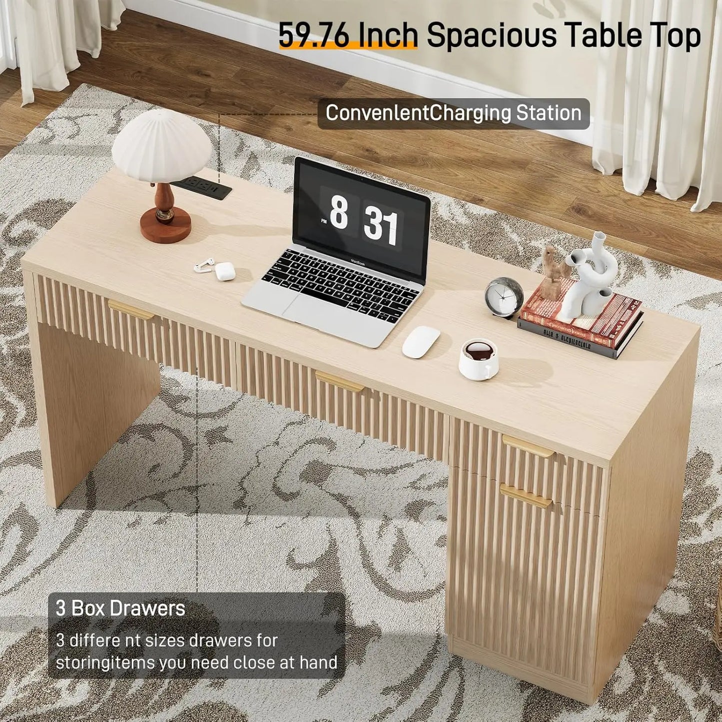 60" Executive Desk w/ Fluted Wood Drawers