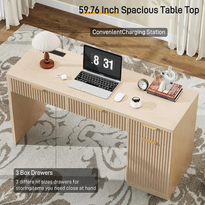 60" Executive Desk w/ Fluted Wood Drawers