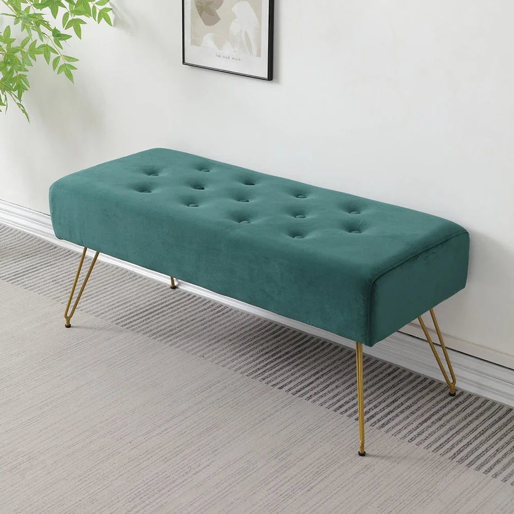 Modern Tufted Velvet Entryway Bench with Gold Metal Legs