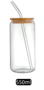 350ml/550ml Glass Cup Cola Cold Drink Water Cup with Bamboo Lid Coffee Milk Juice Straw Mug Beer Can Drink Home Breakfast Cup