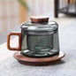 200ML Glass Teacup with Filter and Wooden Handle