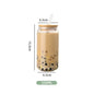 Transparent Glass Cup with Wooden Lid and Straw