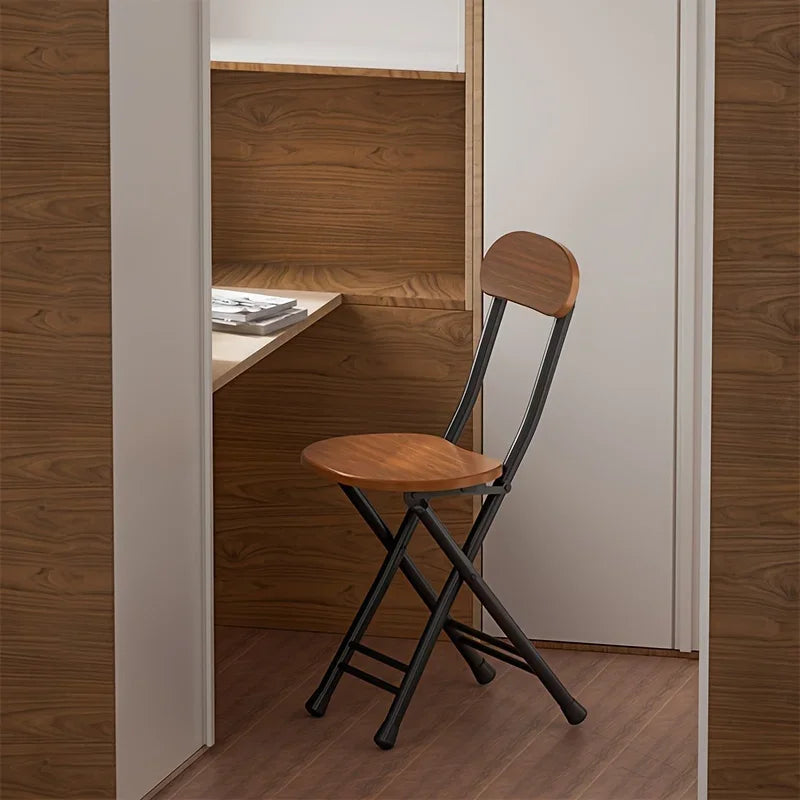 1pc Classic Style Folding Chair with Oval Seat Portable, No Assembly Needed, Durable Metal Frame Hardwood Construction for Home