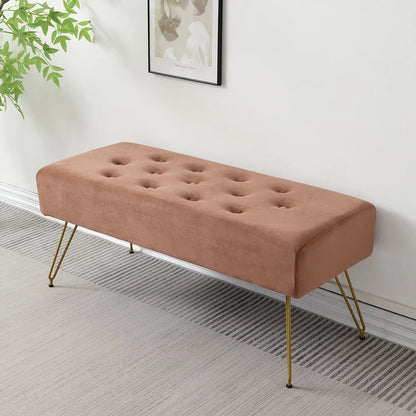 Modern Tufted Velvet Entryway Bench with Gold Metal Legs