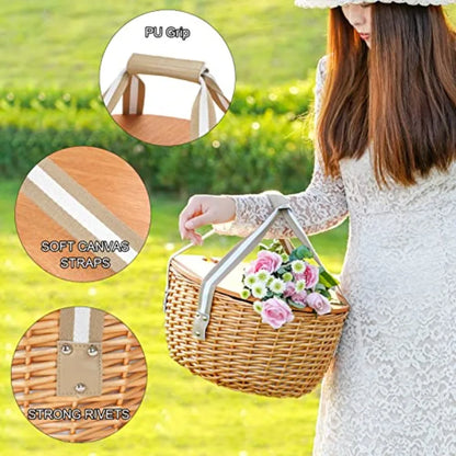 Insulated Wicker Picnic Basket for 4
