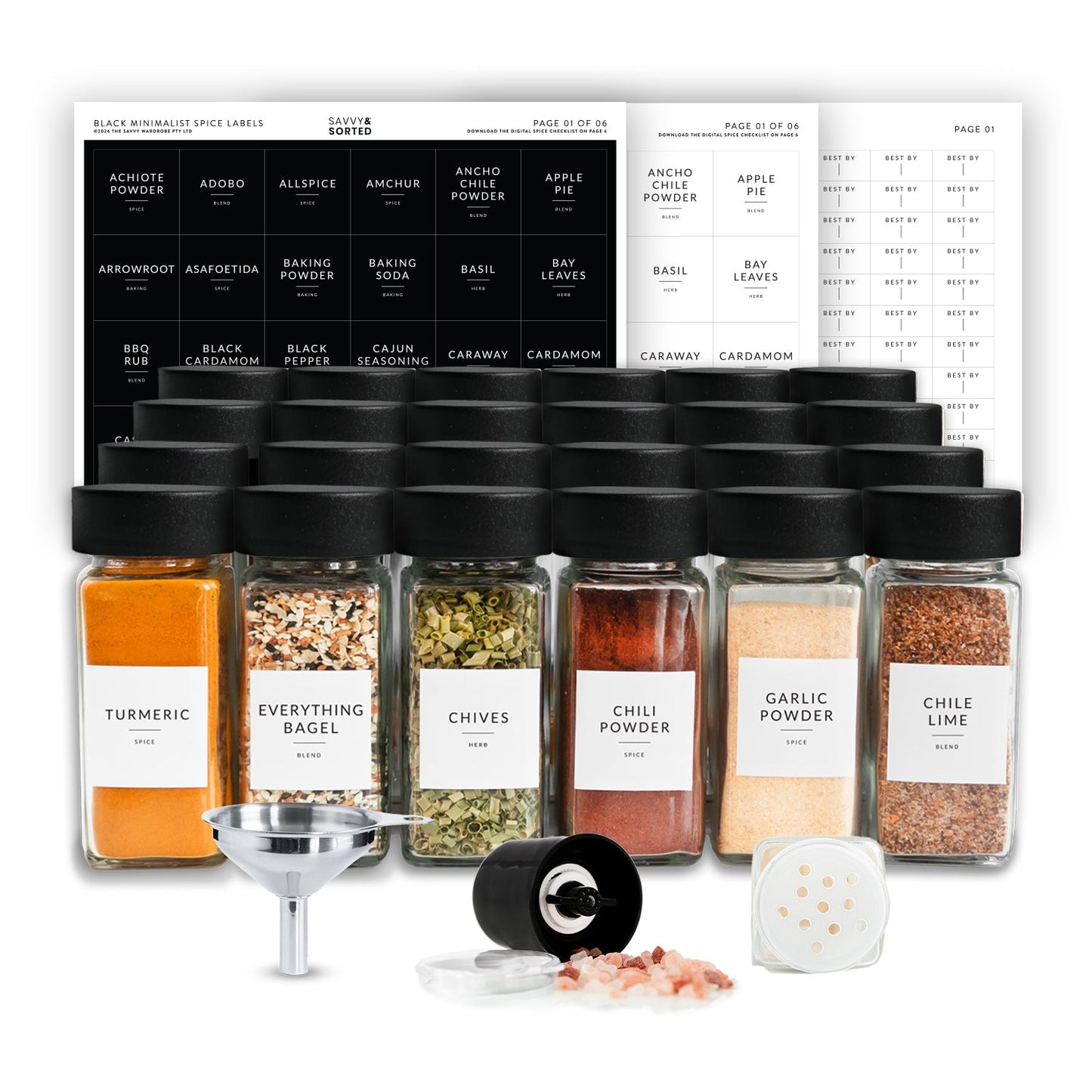 Black Spice Jars with Labels - 24 PACK