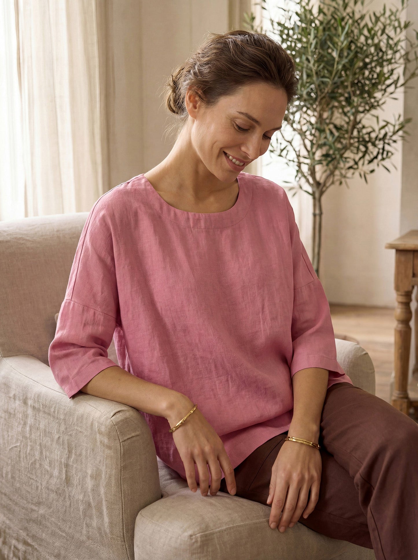 AURORA Boatneck 3/4 Length Sleeve Top
