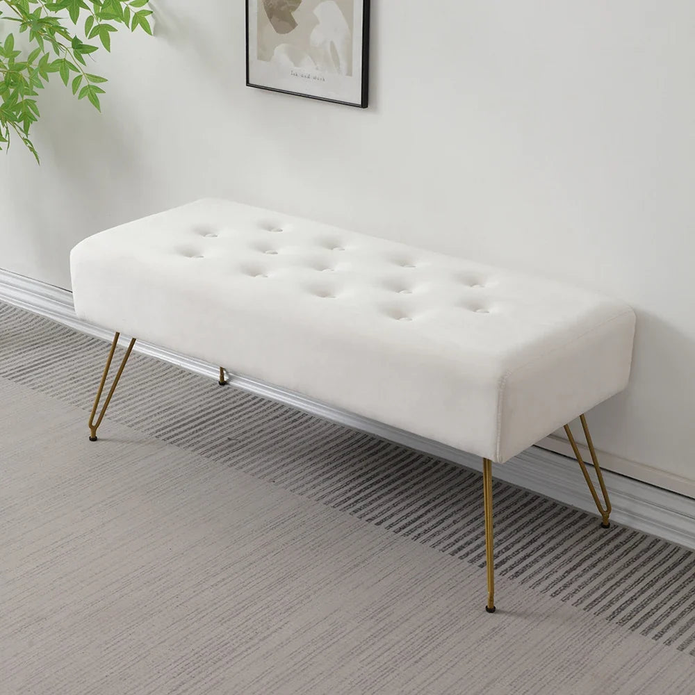 Modern Tufted Velvet Entryway Bench with Gold Metal Legs