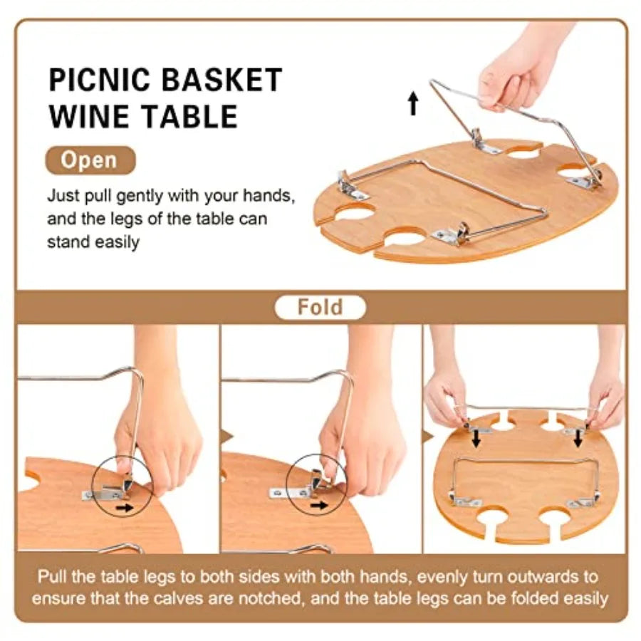 Insulated Wicker Picnic Basket for 4