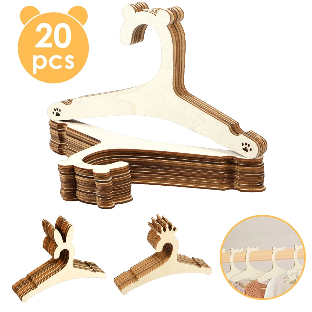 20Pcs Wooden Baby Hangers