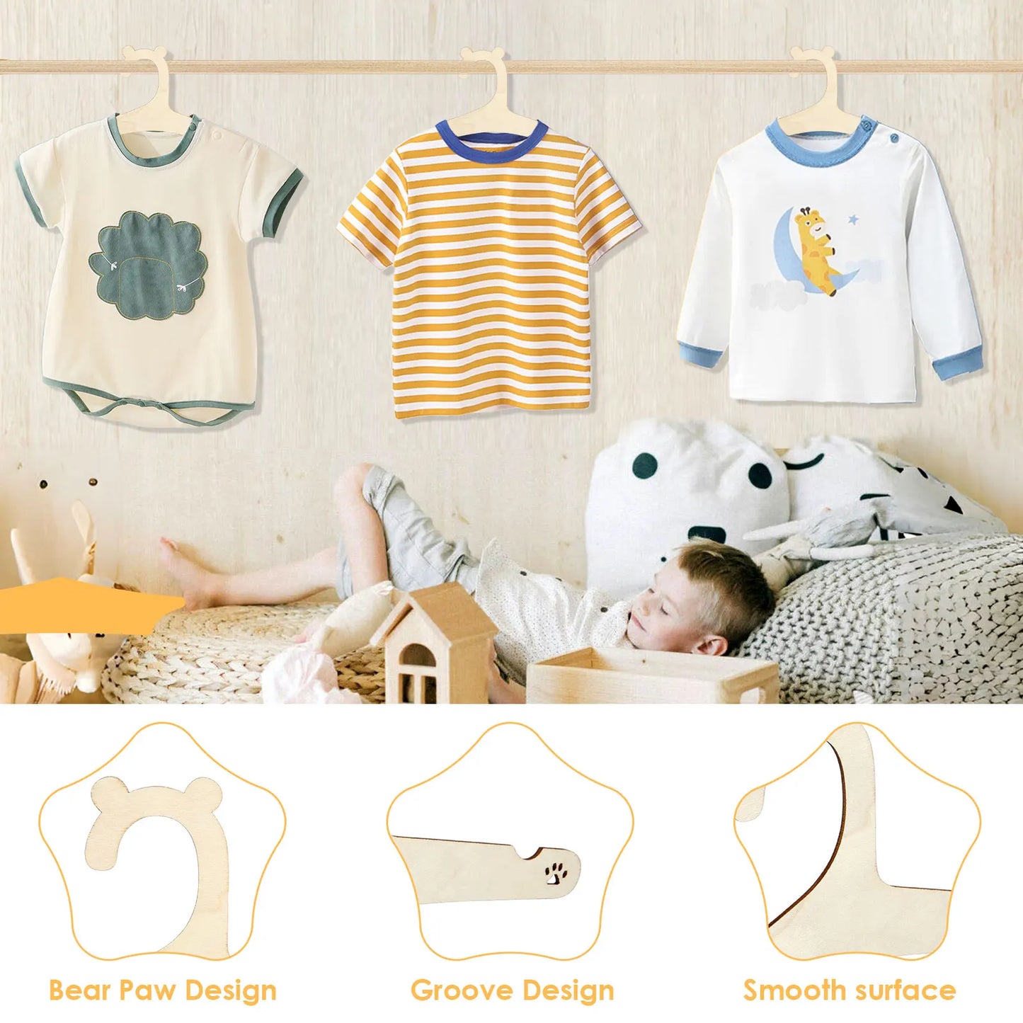 20Pcs Wooden Baby Hangers