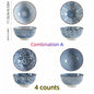 Japanese - style blue and white hand - painted 4.5 - inch ceramic bowl, retro - style rice bowl for home use.