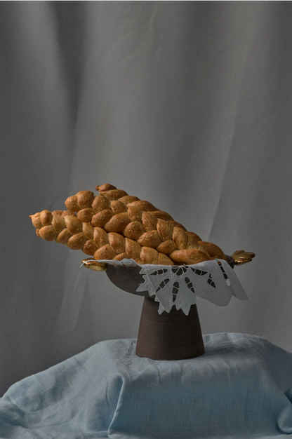 Pumpernickel w/ Gold Leaves - Stoneware Pedestal Fruit Bowl
