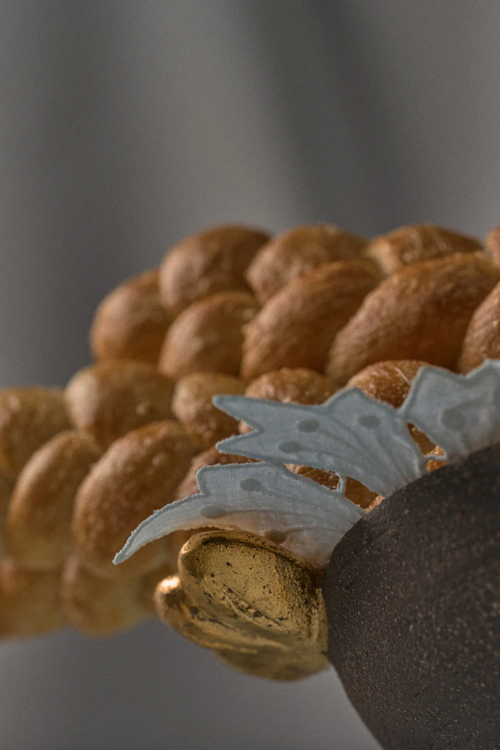 Pumpernickel w/ Gold Leaves - Stoneware Pedestal Fruit Bowl